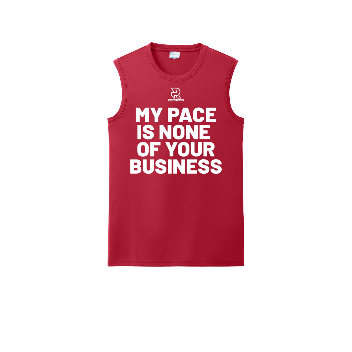 MY PACE IS NONE OF YOUR BUSINESS (White) - Sleeveless Performance Tee