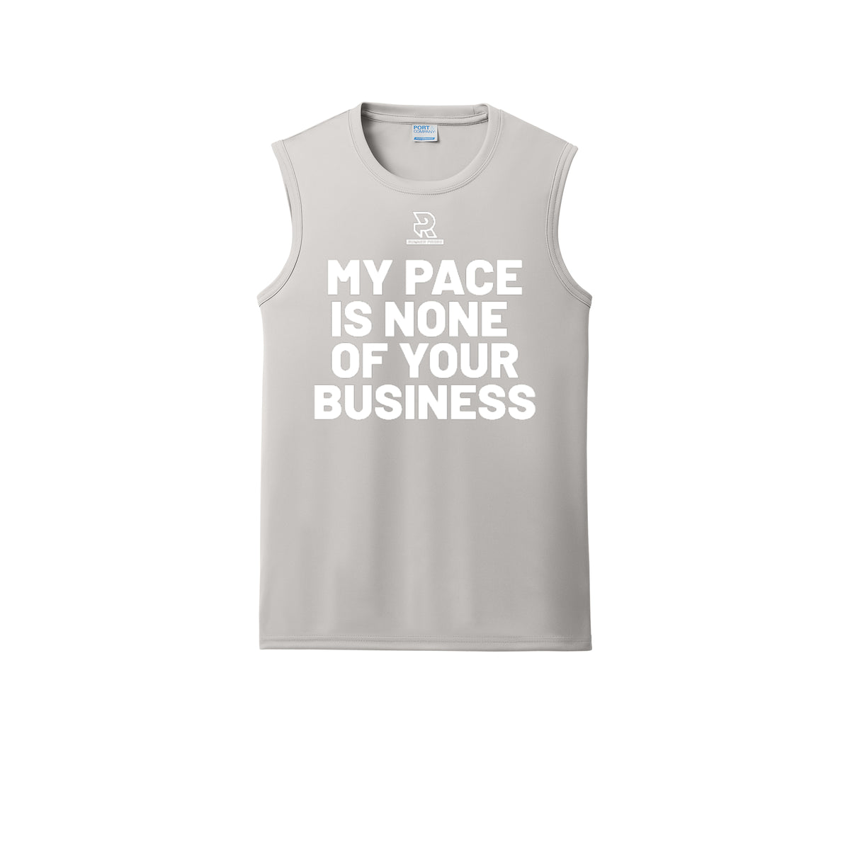 MY PACE IS NONE OF YOUR BUSINESS (White) - Sleeveless Performance Tee