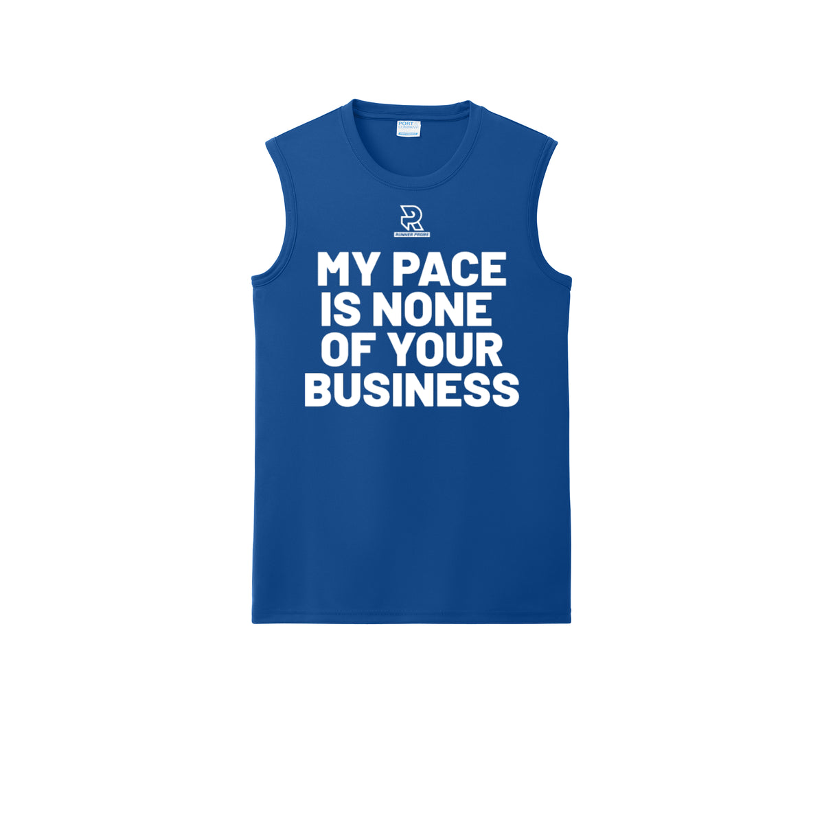 MY PACE IS NONE OF YOUR BUSINESS (White) - Sleeveless Performance Tee