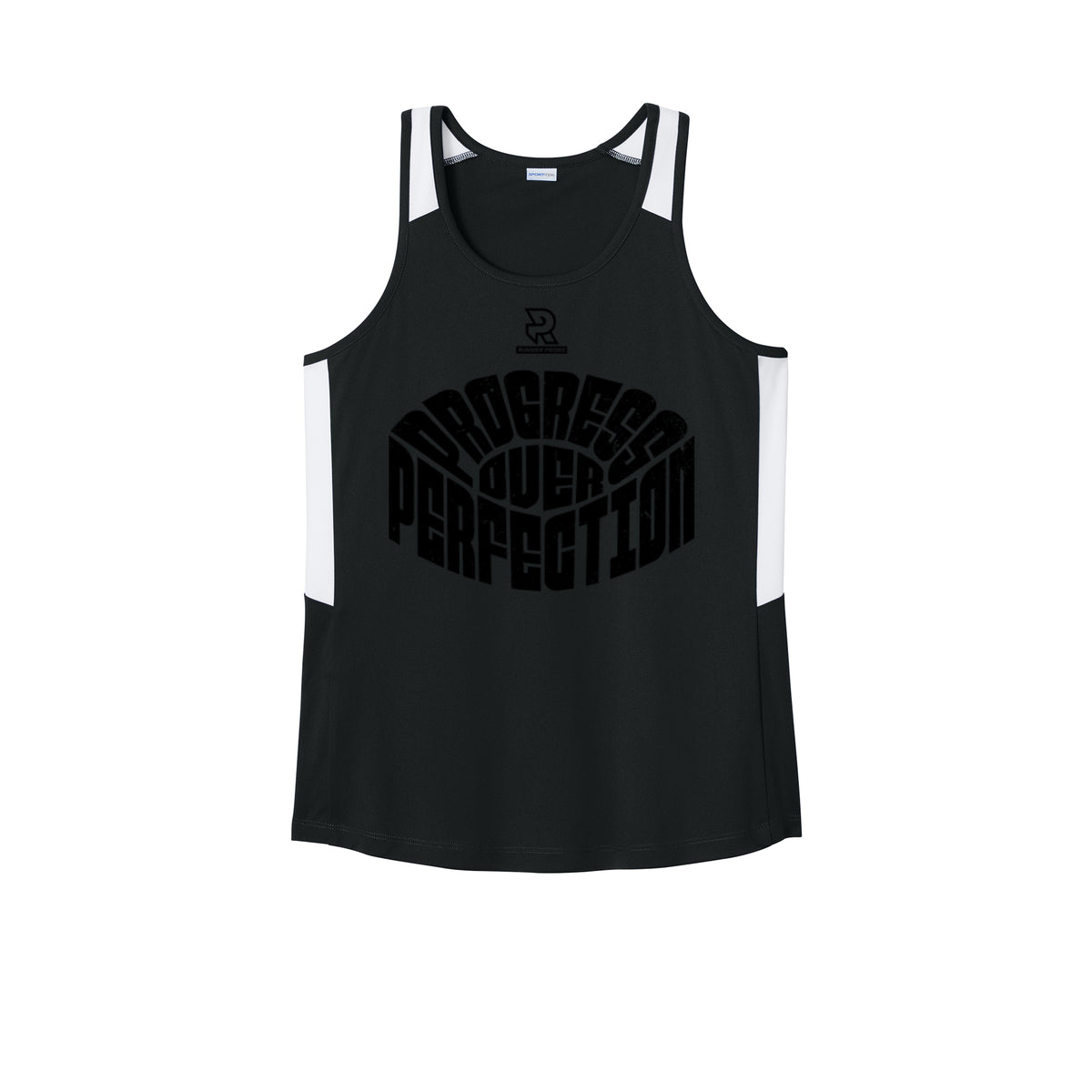 PROGRESS OVER PERFECTION (Black) - Womens Club Track Tank