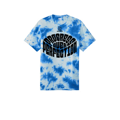 PROGRESS OVER PERFECTION (Black) - Short Sleeve Tie Dye Cotton Tee