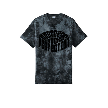 PROGRESS OVER PERFECTION (Black) - Short Sleeve Tie Dye Cotton Tee