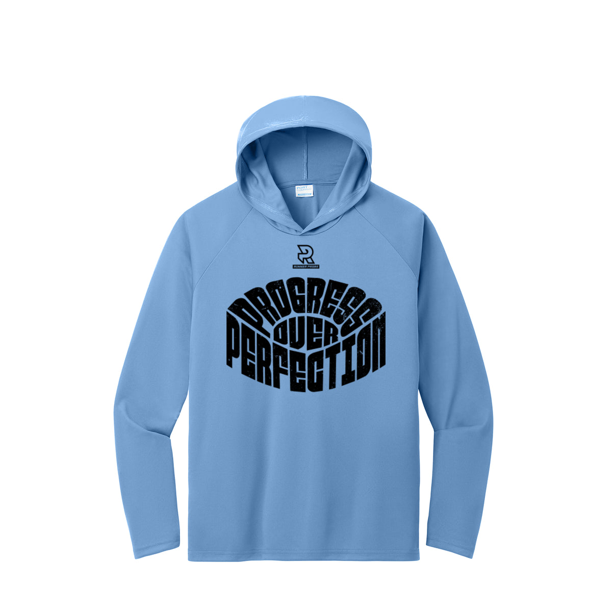 PROGRESS OVER PERFECTION (Black) - Long Sleeve Hooded Performance Tee