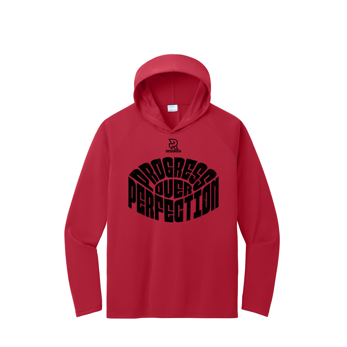 PROGRESS OVER PERFECTION (Black) - Long Sleeve Hooded Performance Tee