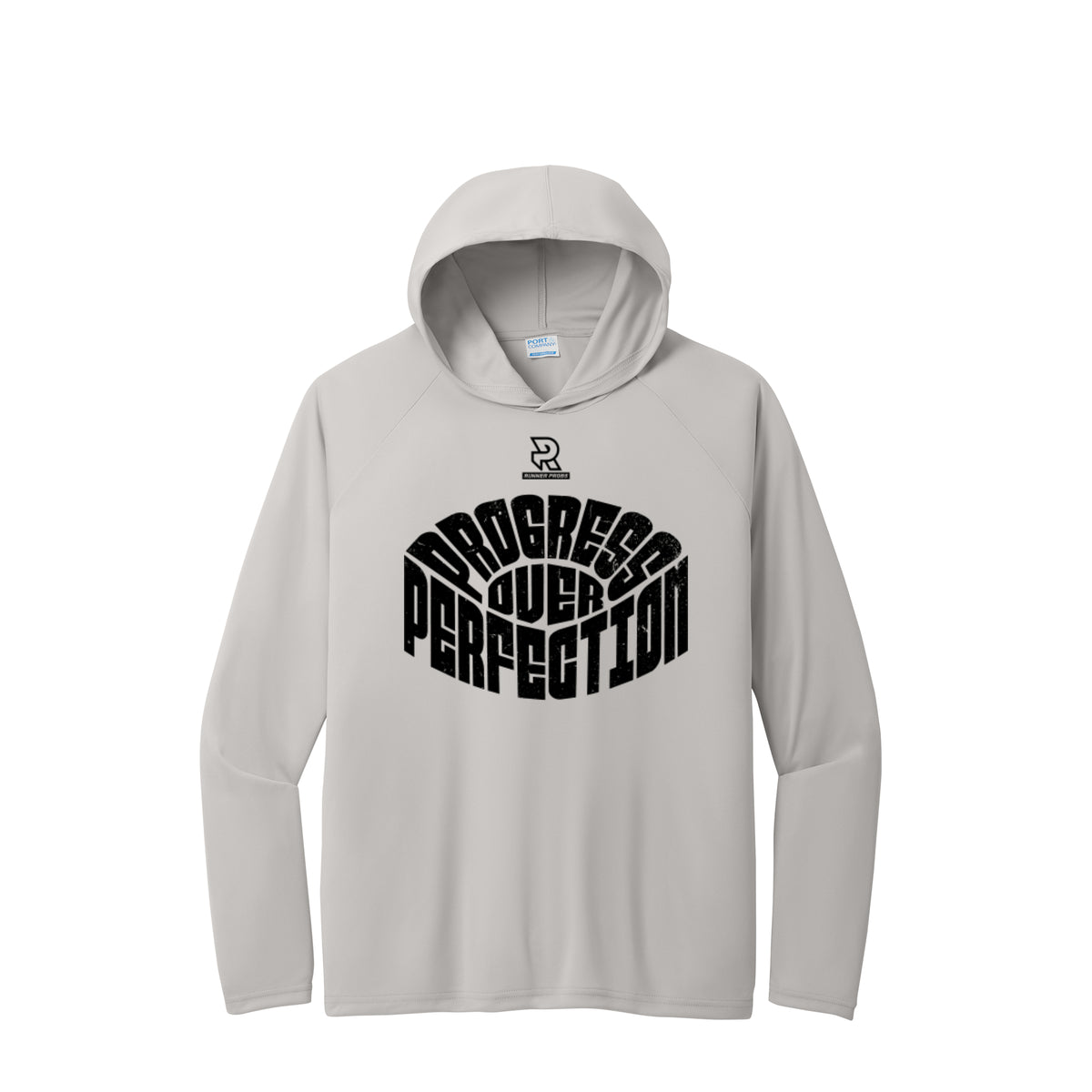 PROGRESS OVER PERFECTION (Black) - Long Sleeve Hooded Performance Tee