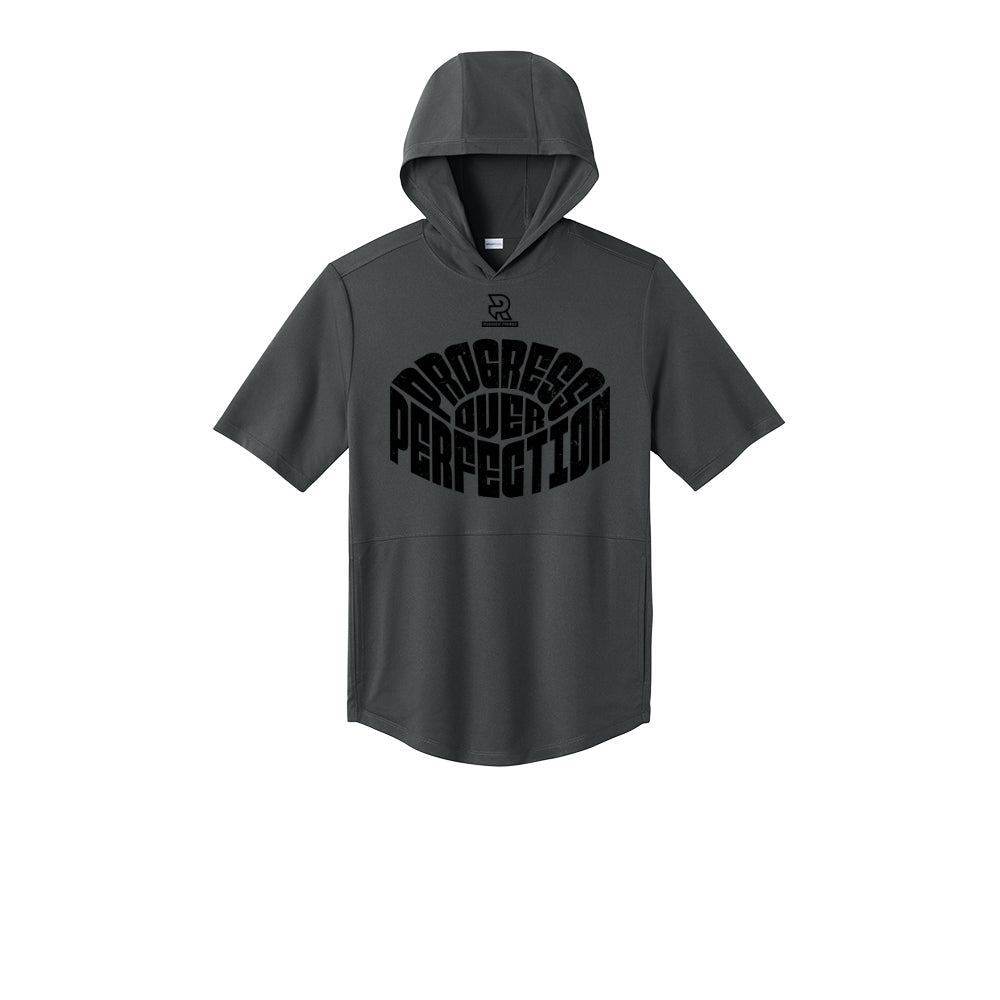 PROGRESS OVER PERFECTION (Black) - Short Sleeve Performance Hoodie