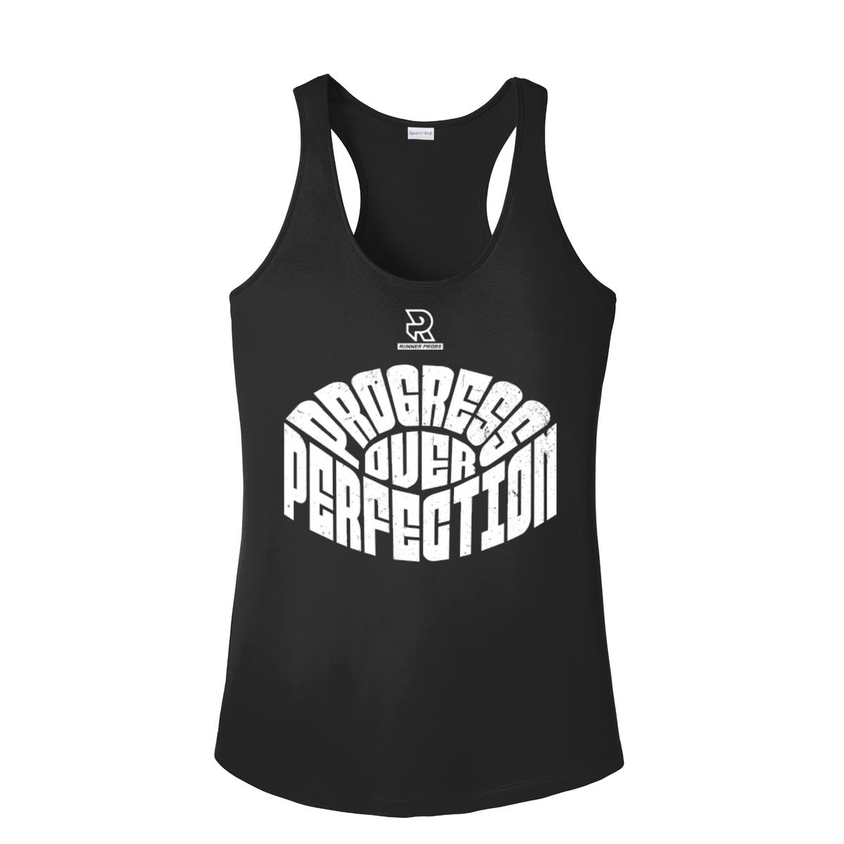 PROGRESS OVER PERFECTION (White) - Womens Competitor Racerback Tank