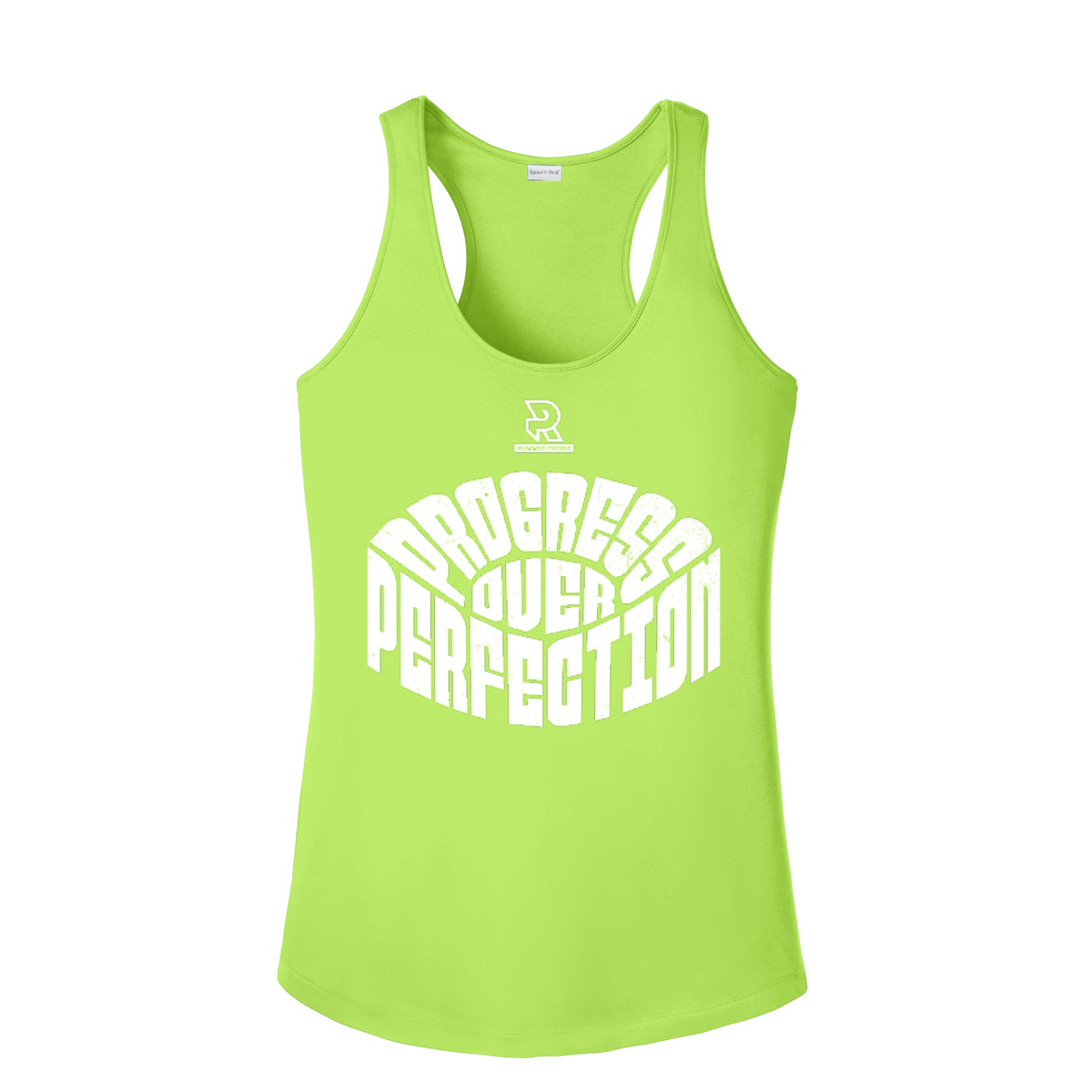 PROGRESS OVER PERFECTION (White) - Womens Competitor Racerback Tank