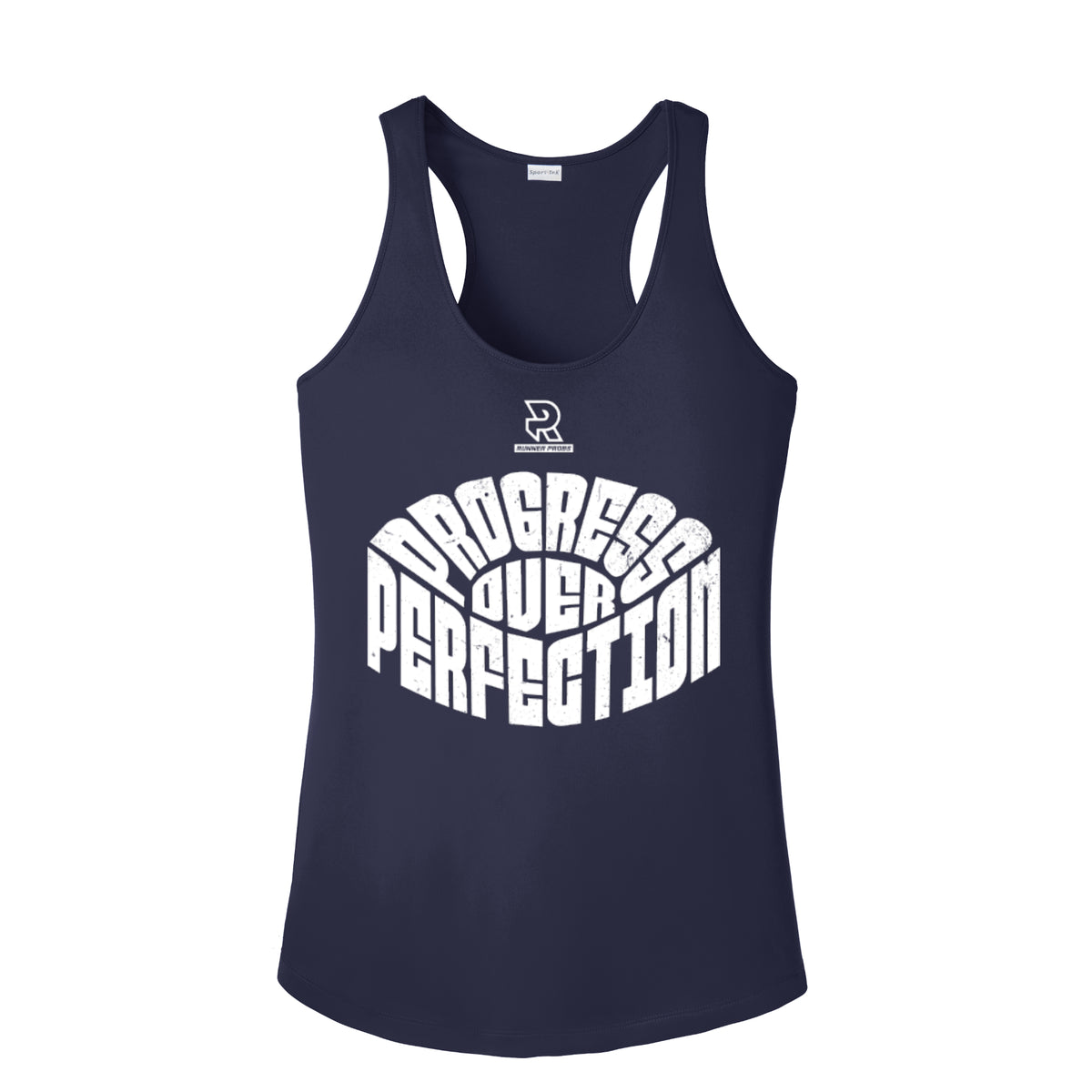 PROGRESS OVER PERFECTION (White) - Womens Competitor Racerback Tank
