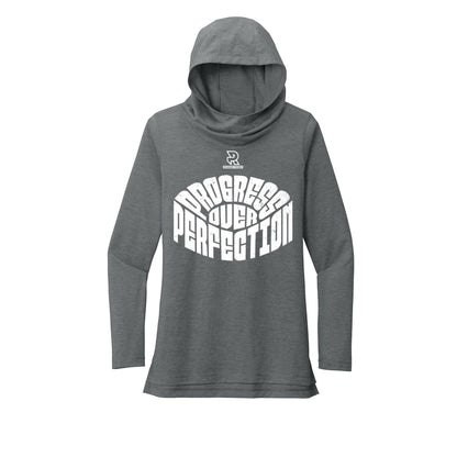 PROGRESS OVER PERFECTION (White) - Womens Tri-Blend Long Sleeve Hoodie