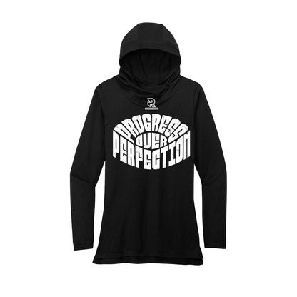 PROGRESS OVER PERFECTION (White) - Womens Tri-Blend Long Sleeve Hoodie