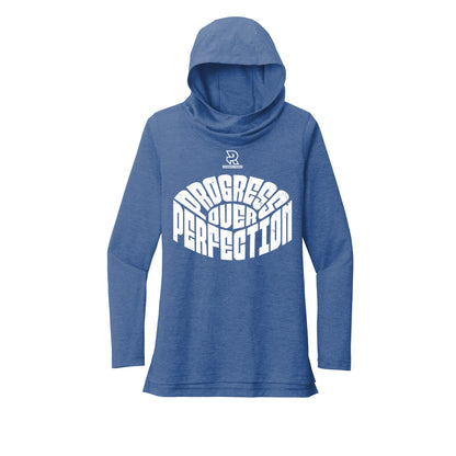 PROGRESS OVER PERFECTION (White) - Womens Tri-Blend Long Sleeve Hoodie