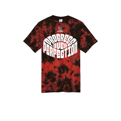 PROGRESS OVER PERFECTION (White) - Short Sleeve Tie Dye Cotton Tee