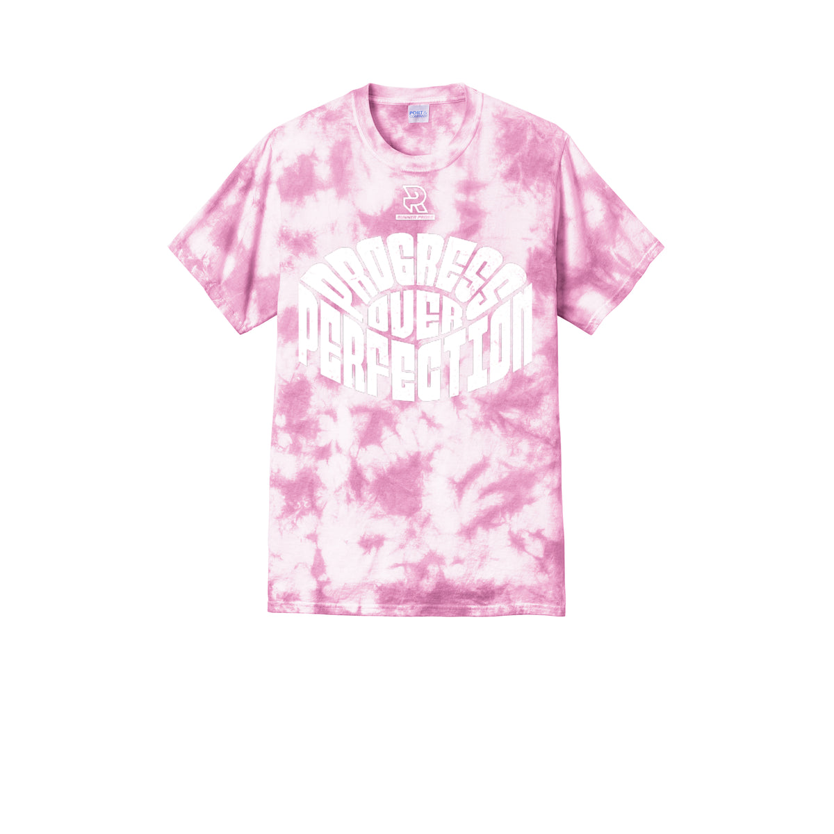PROGRESS OVER PERFECTION (White) - Short Sleeve Tie Dye Cotton Tee