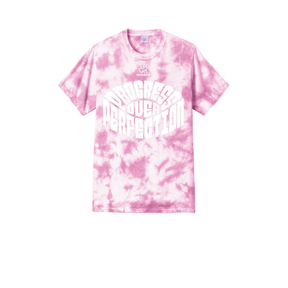 PROGRESS OVER PERFECTION (White) - Short Sleeve Tie Dye Cotton Tee