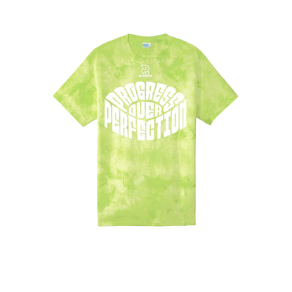 PROGRESS OVER PERFECTION (White) - Short Sleeve Tie Dye Cotton Tee