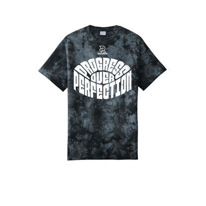 PROGRESS OVER PERFECTION (White) - Short Sleeve Tie Dye Cotton Tee