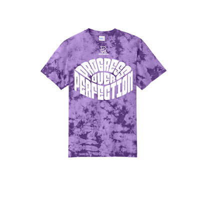 PROGRESS OVER PERFECTION (White) - Short Sleeve Tie Dye Cotton Tee