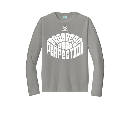 PROGRESS OVER PERFECTION (White) - Long Sleeve Performance Tee