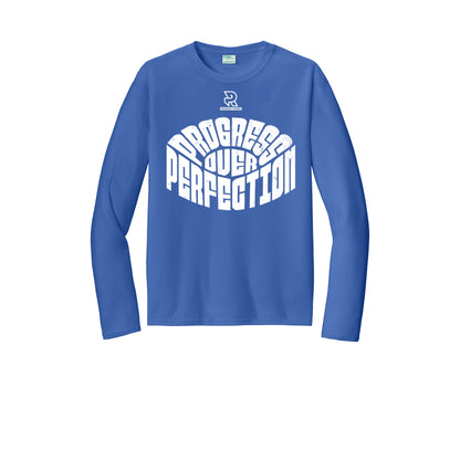 PROGRESS OVER PERFECTION (White) - Long Sleeve Performance Tee