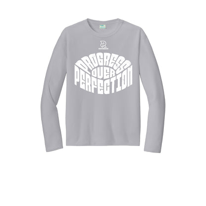 PROGRESS OVER PERFECTION (White) - Long Sleeve Performance Tee