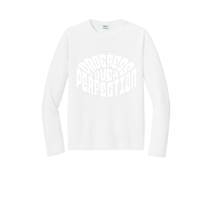 PROGRESS OVER PERFECTION (White) - Long Sleeve Performance Tee