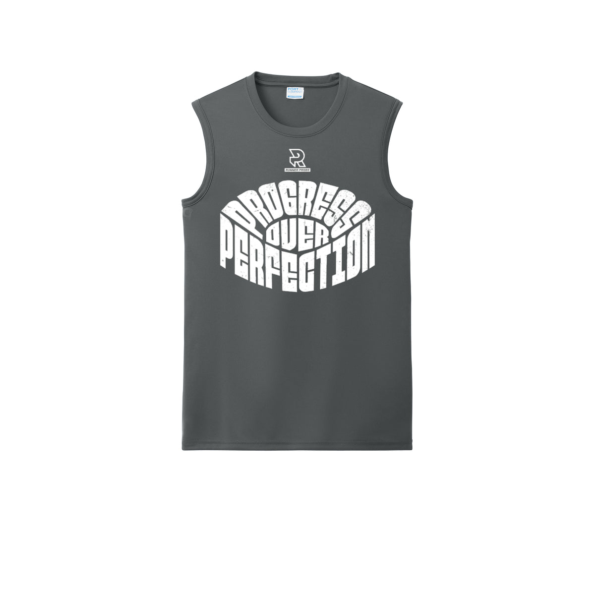 PROGRESS OVER PERFECTION (White) - Sleeveless Performance Tee