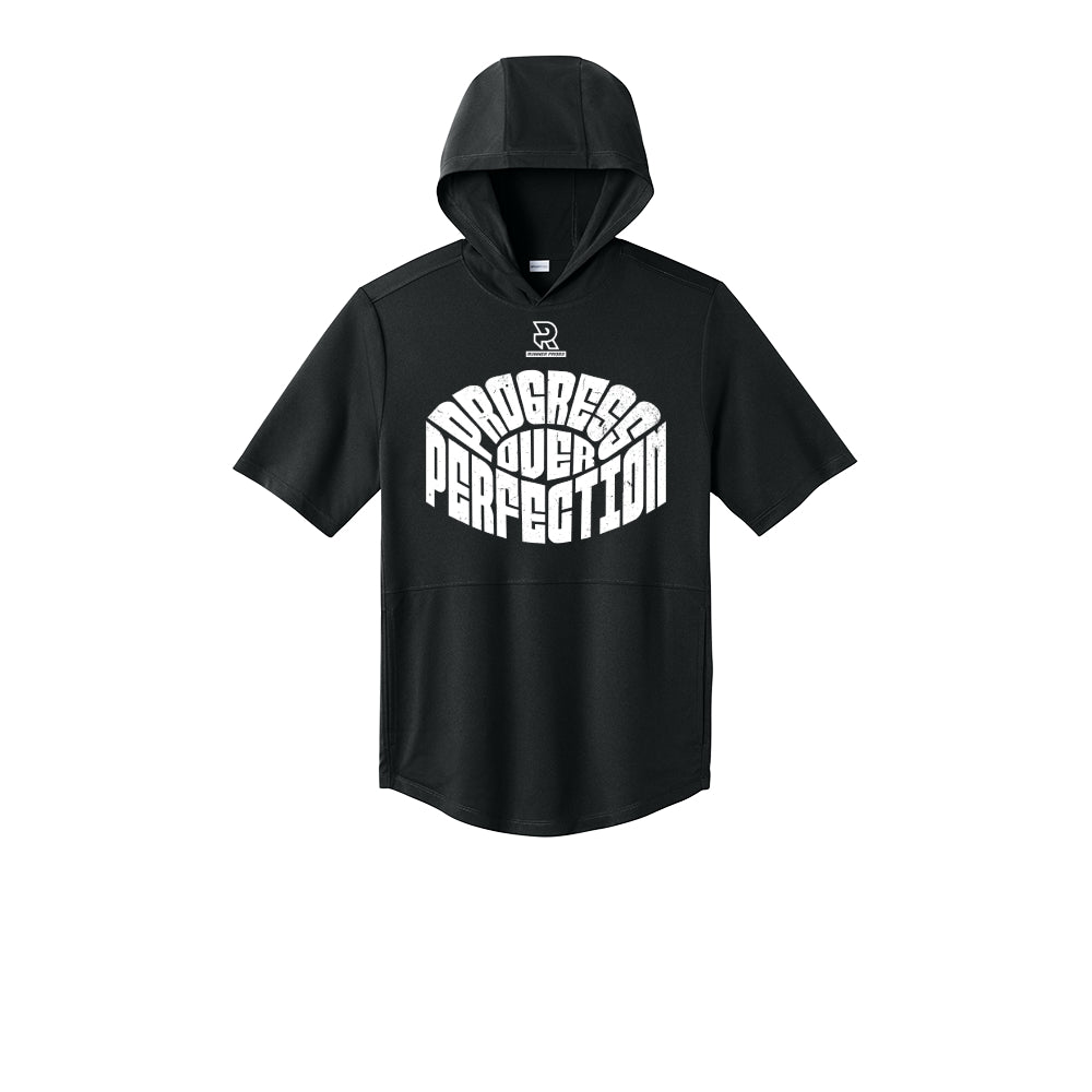 PROGRESS OVER PERFECTION (White) - Short Sleeve Performance Hoodie