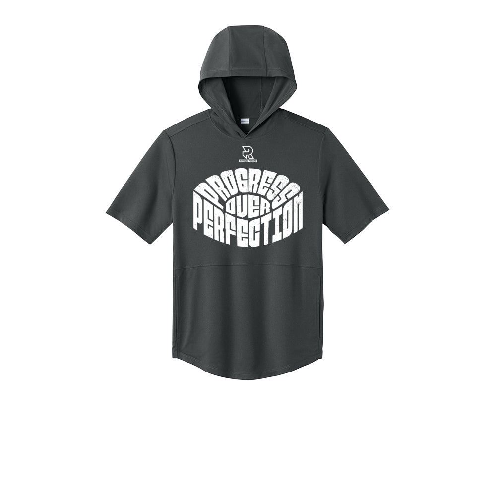 PROGRESS OVER PERFECTION (White) - Short Sleeve Performance Hoodie