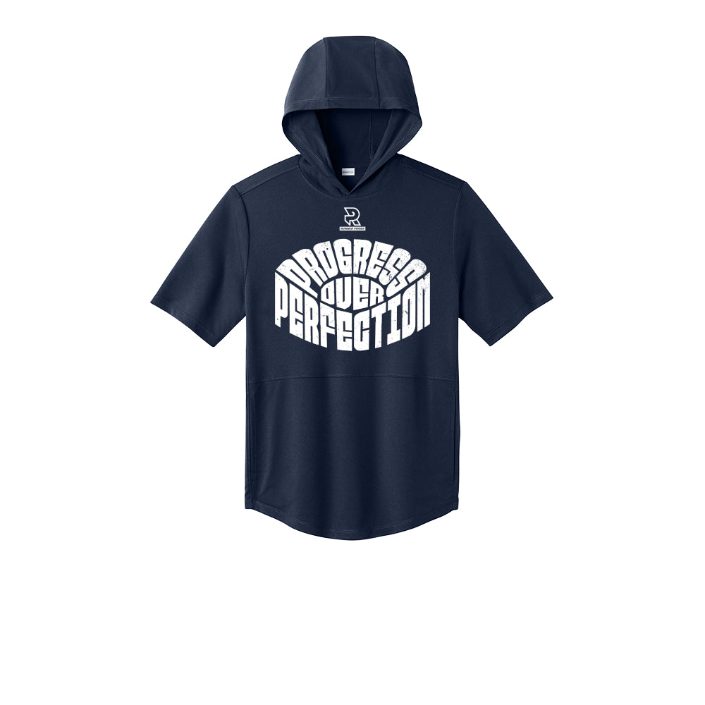 PROGRESS OVER PERFECTION (White) - Short Sleeve Performance Hoodie