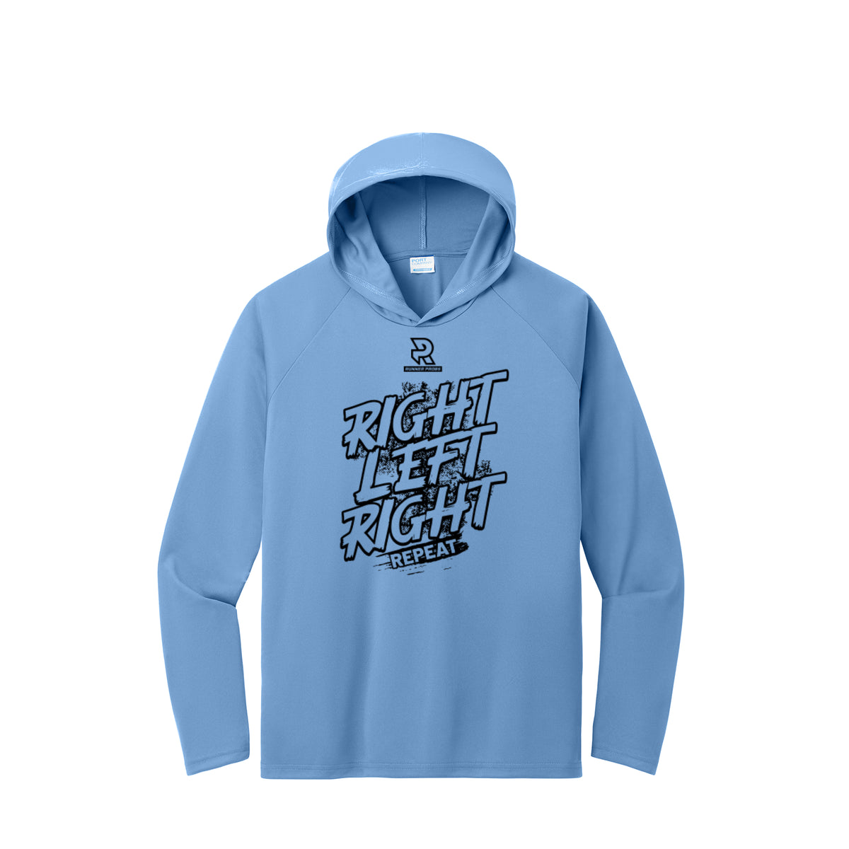 RIGHT LEFT RIGHT (Black) - Long Sleeve Hooded Performance Tee