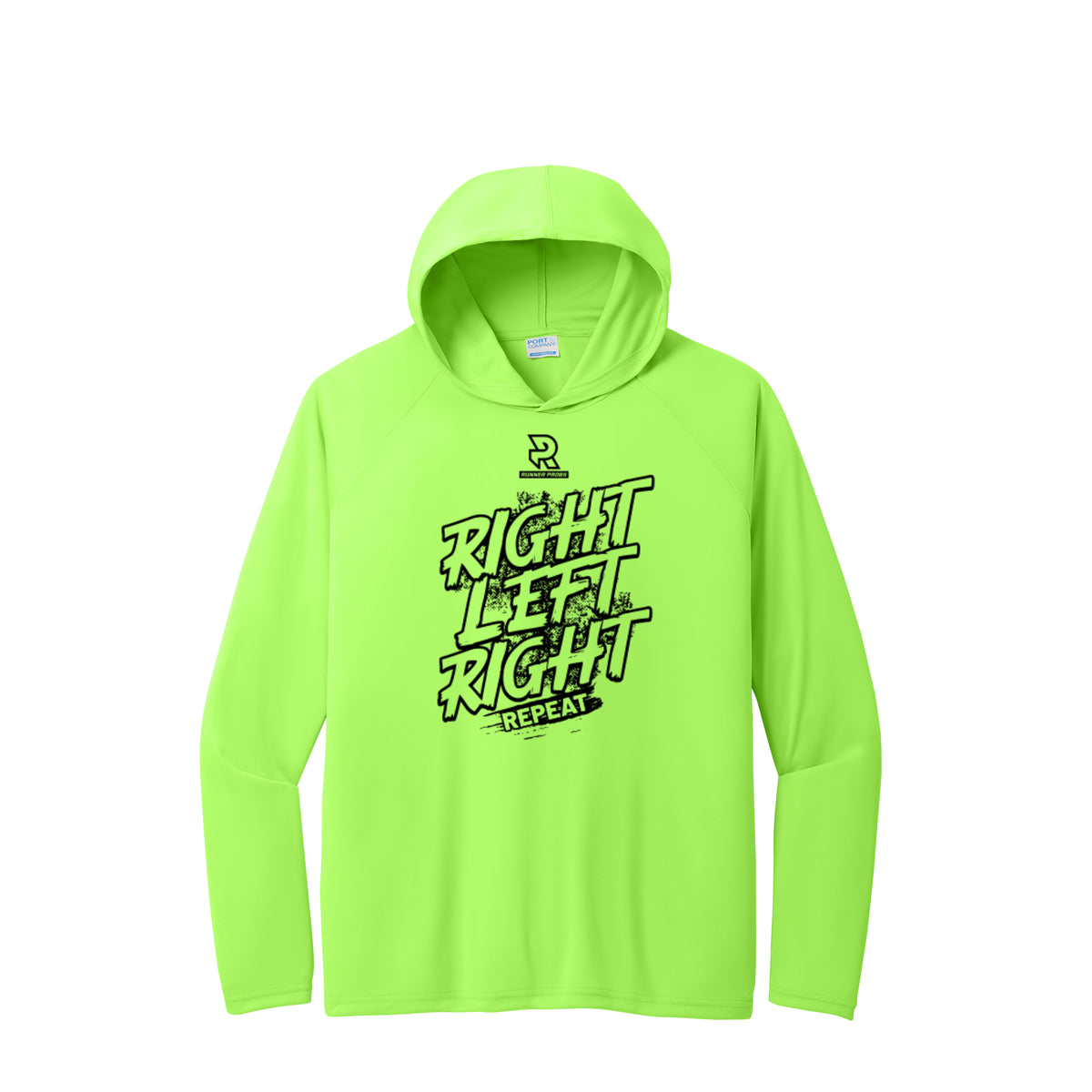 RIGHT LEFT RIGHT (Black) - Long Sleeve Hooded Performance Tee