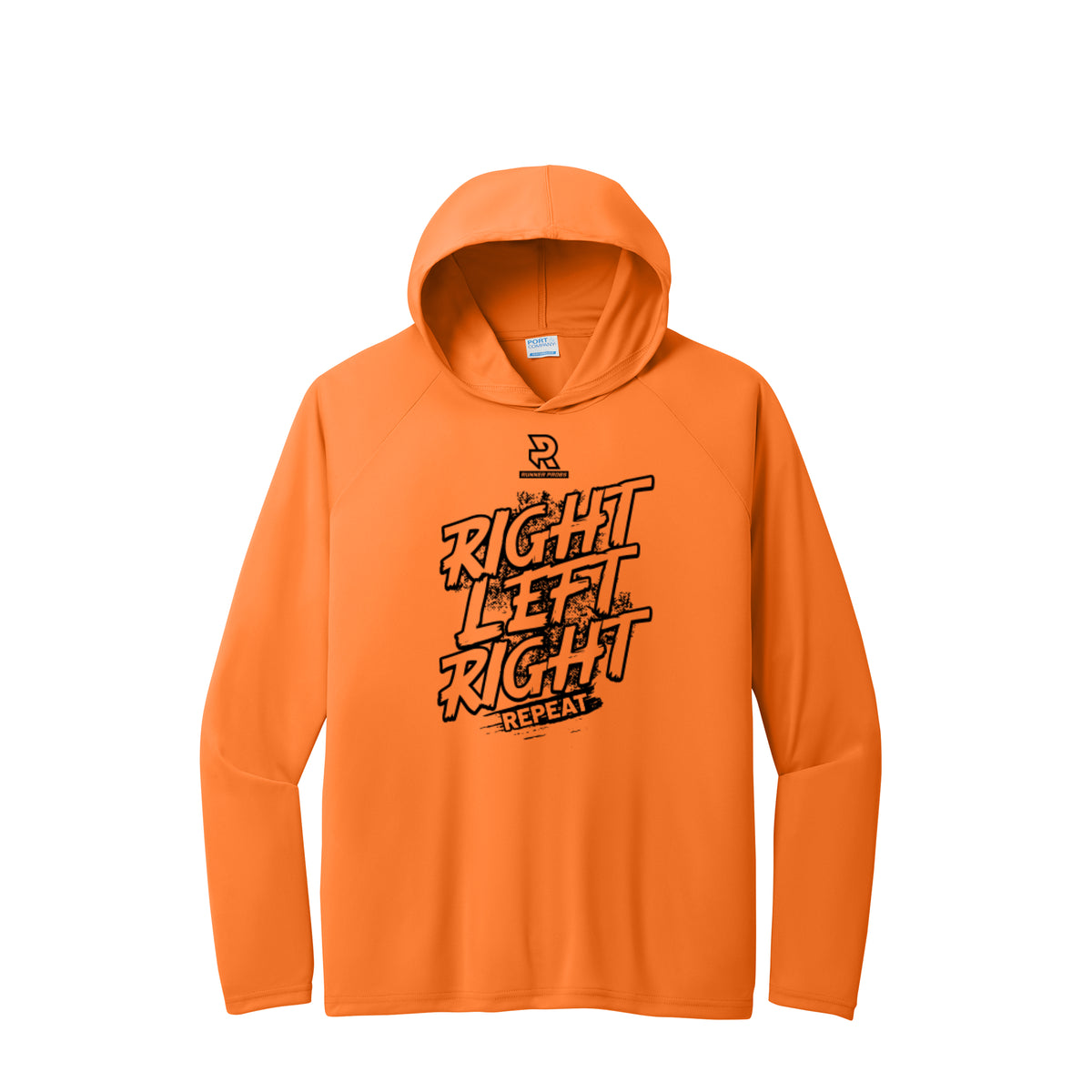 RIGHT LEFT RIGHT (Black) - Long Sleeve Hooded Performance Tee