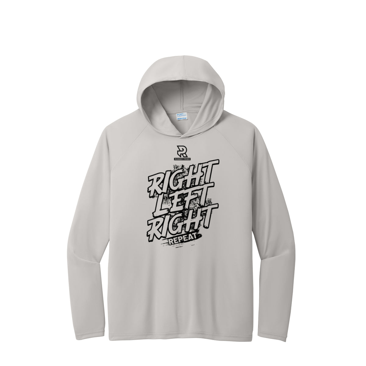 RIGHT LEFT RIGHT (Black) - Long Sleeve Hooded Performance Tee