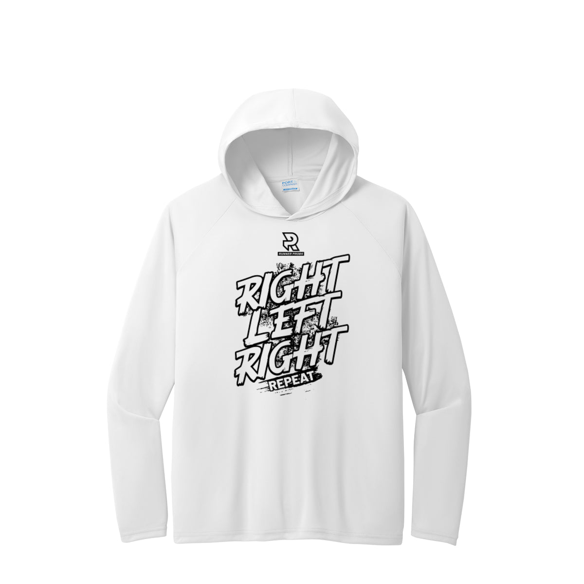RIGHT LEFT RIGHT (Black) - Long Sleeve Hooded Performance Tee