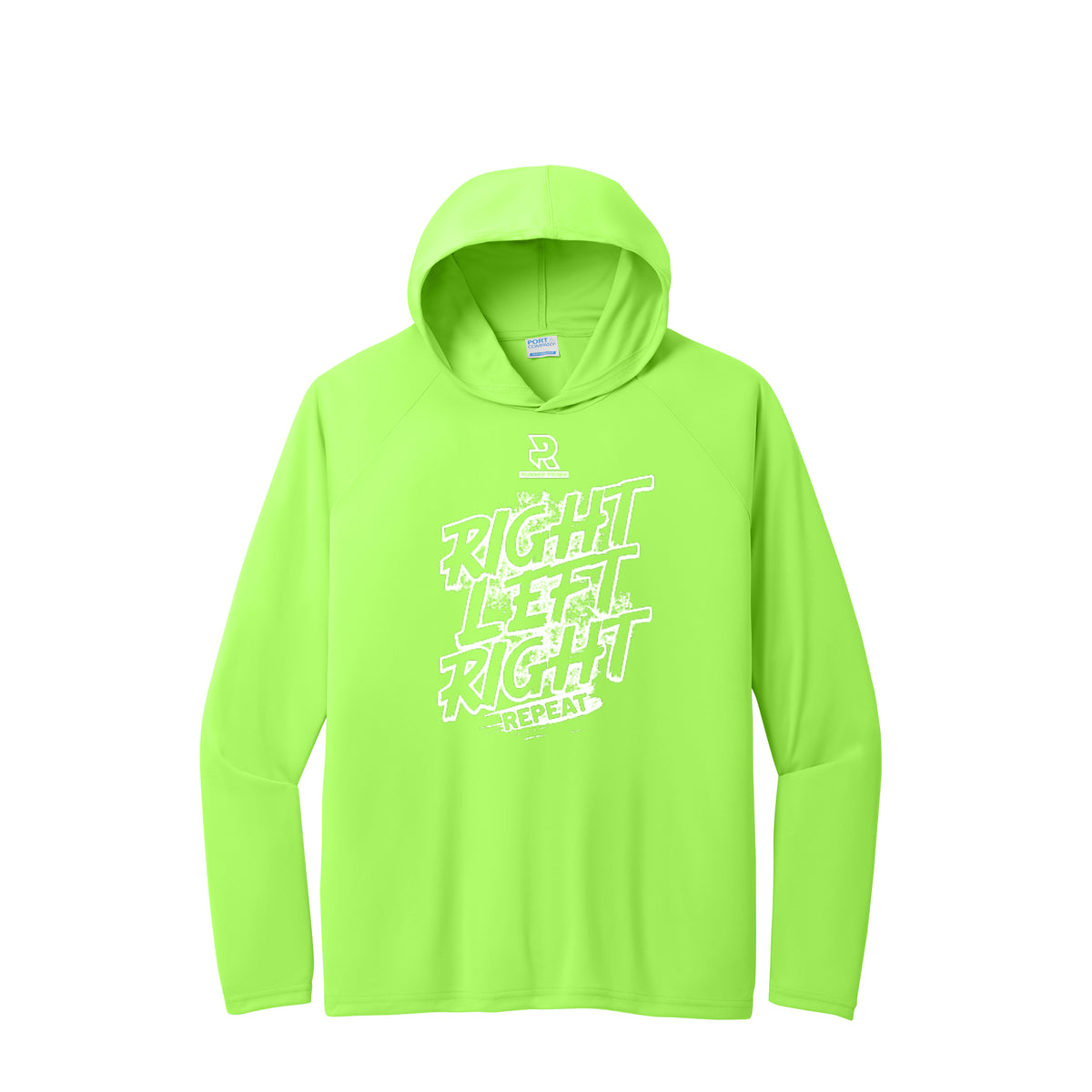 RIGHT LEFT RIGHT (White) - Long Sleeve Hooded Performance Tee