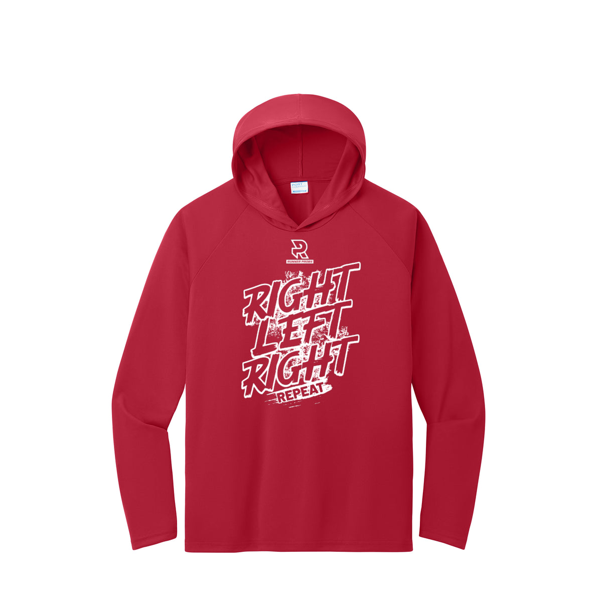 RIGHT LEFT RIGHT (White) - Long Sleeve Hooded Performance Tee
