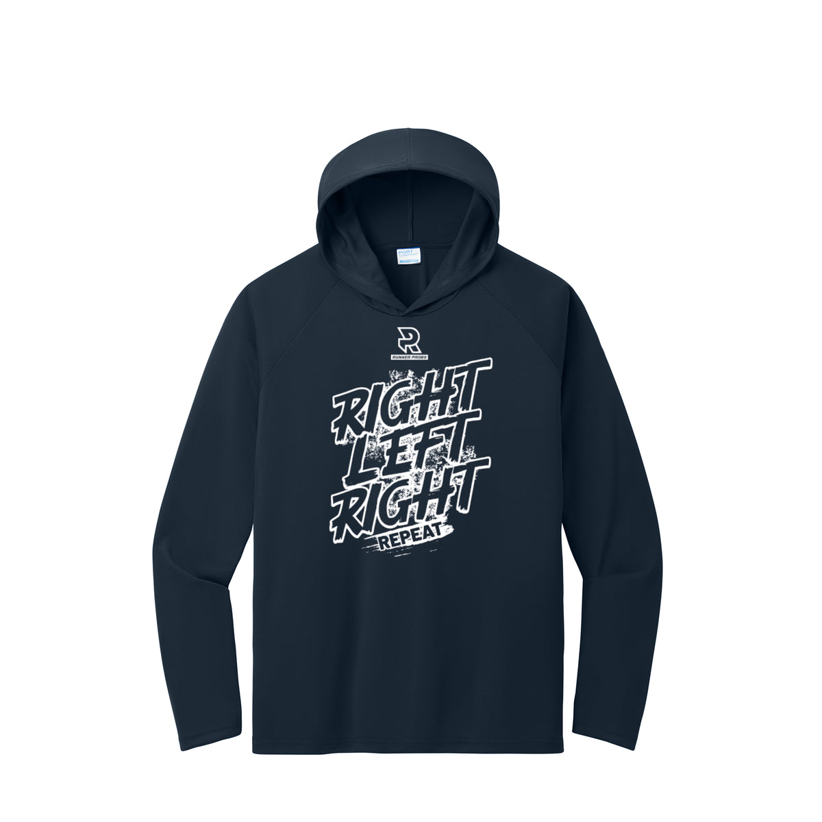 RIGHT LEFT RIGHT (White) - Long Sleeve Hooded Performance Tee