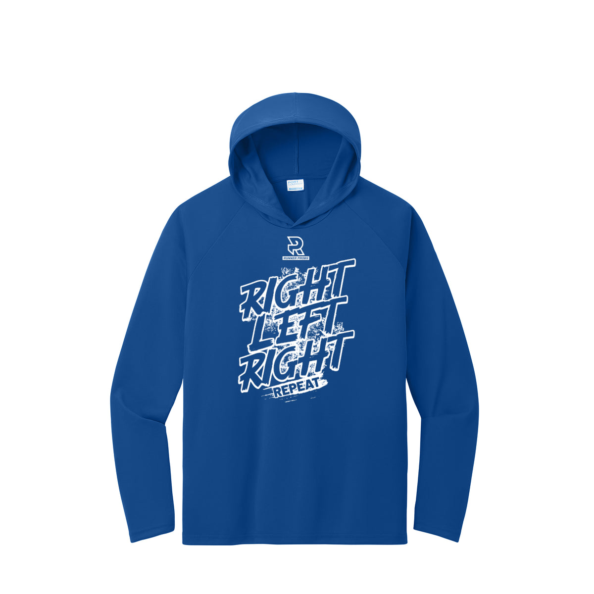 RIGHT LEFT RIGHT (White) - Long Sleeve Hooded Performance Tee