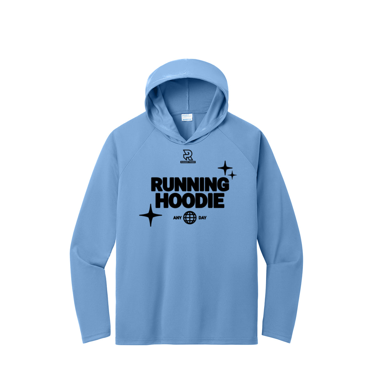 RUNNING HOODIE (Black) - Long Sleeve Hooded Performance Tee
