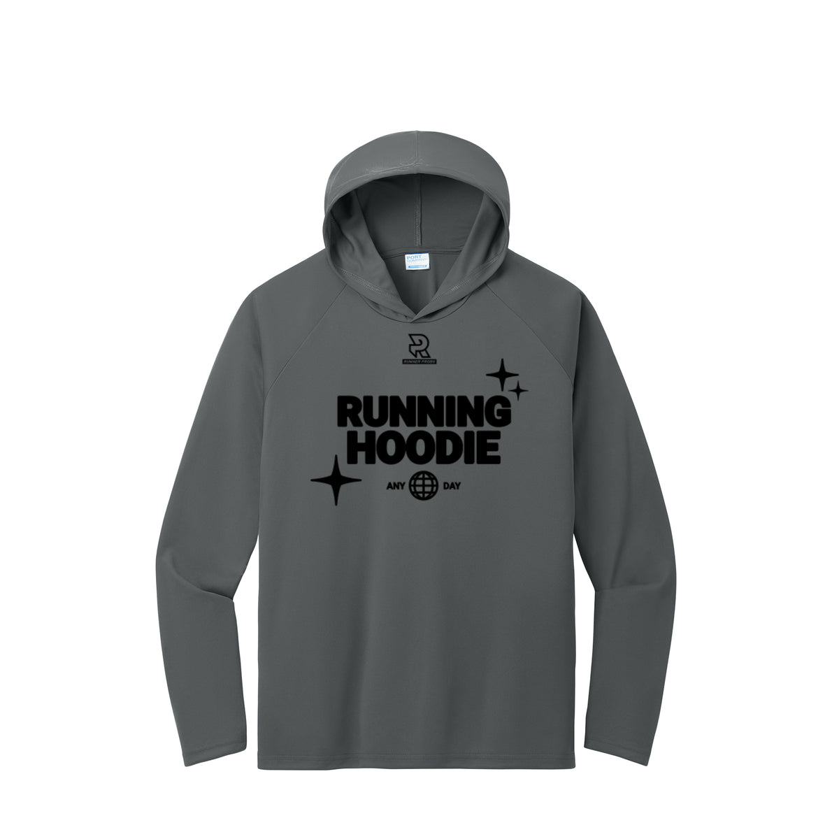 RUNNING HOODIE (Black) - Long Sleeve Hooded Performance Tee