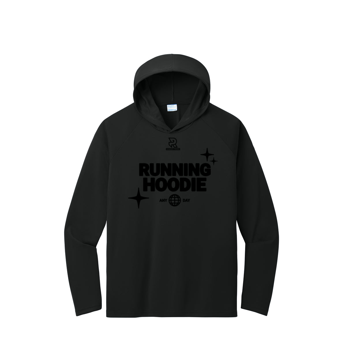 RUNNING HOODIE (Black) - Long Sleeve Hooded Performance Tee