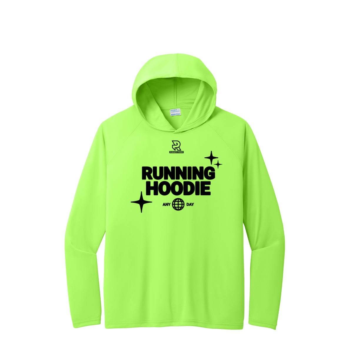 RUNNING HOODIE (Black) - Long Sleeve Hooded Performance Tee