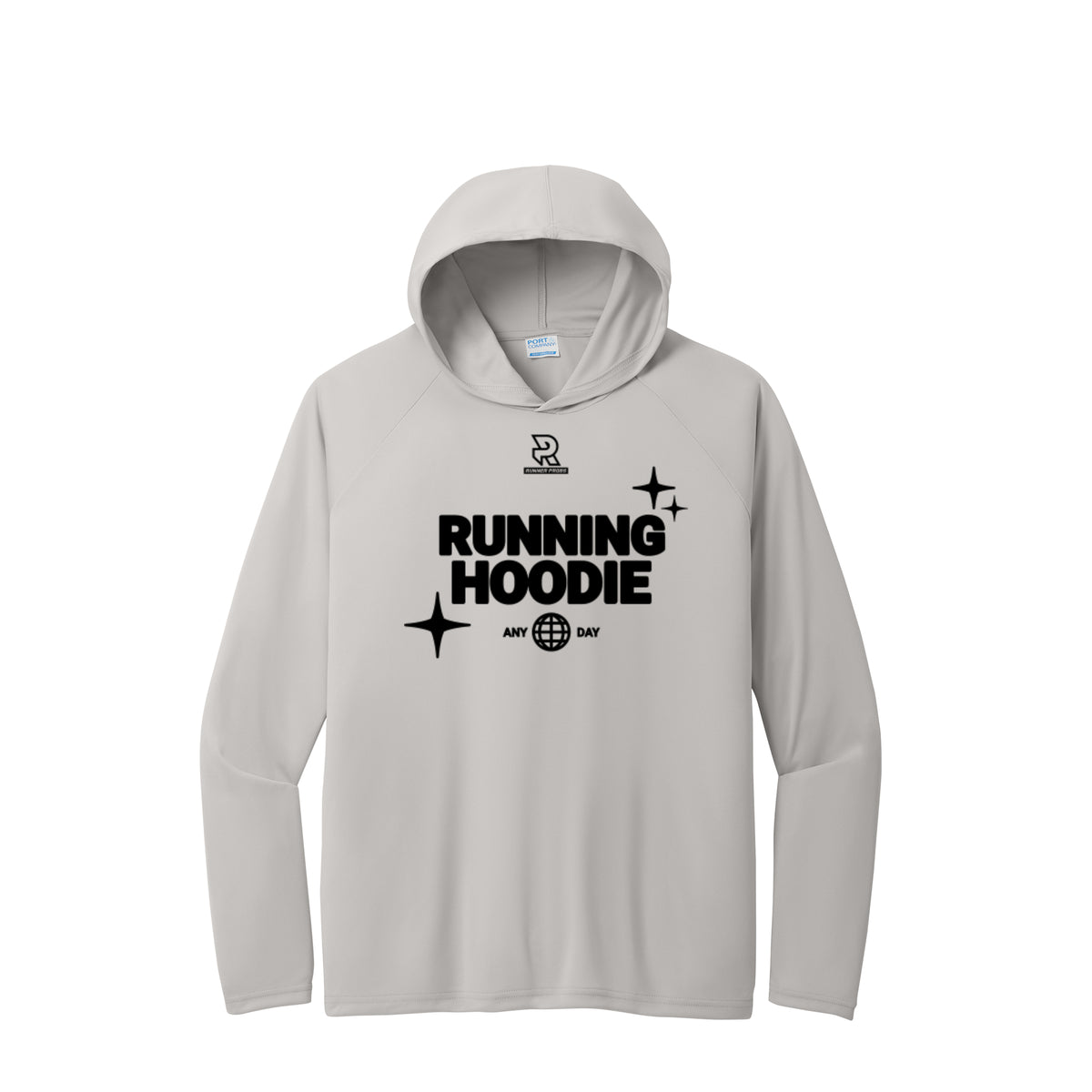 RUNNING HOODIE (Black) - Long Sleeve Hooded Performance Tee