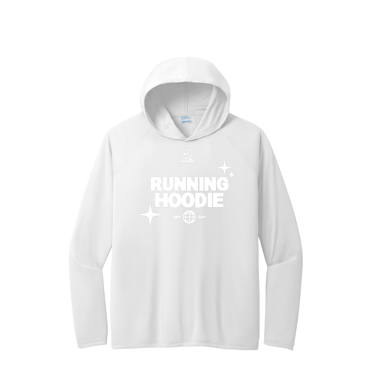 RUNNING HOODIE (White) - Long Sleeve Hooded Performance Tee