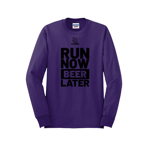 RUN NOW BEER LATER (Black) - Long Sleeve 50/50 Tee