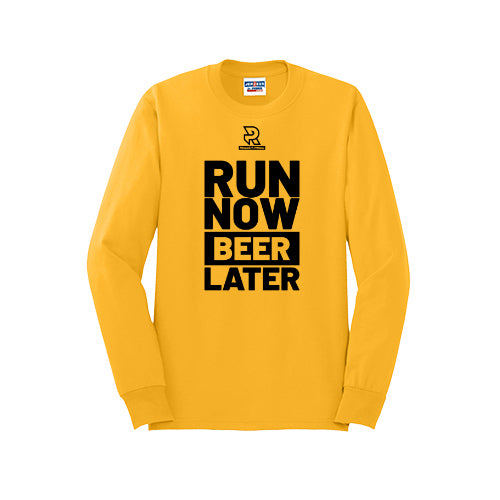 RUN NOW BEER LATER (Black) - Long Sleeve 50/50 Tee