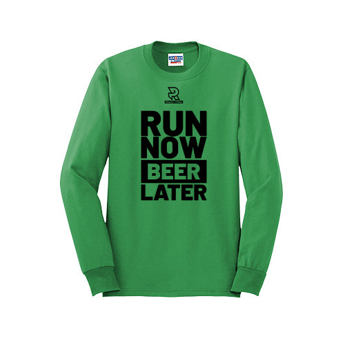 RUN NOW BEER LATER (Black) - Long Sleeve 50/50 Tee