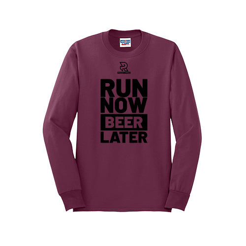 RUN NOW BEER LATER (Black) - Long Sleeve 50/50 Tee