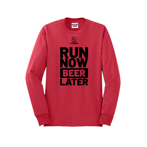 RUN NOW BEER LATER (Black) - Long Sleeve 50/50 Tee